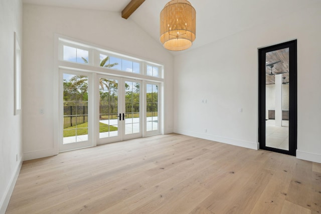 724 Windsong Dr, Inlet Beach, FL 32461 - spare room with hardwood / wood-style flooring, baseboards, french doors, and beamed ceiling