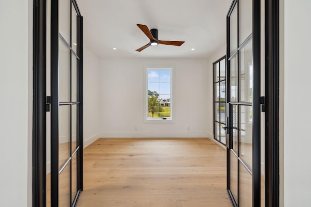 724 Windsong Dr, Inlet Beach, FL 32461 - spare room with light wood-type flooring, ceiling fan, french doors, baseboards, and recessed lighting
