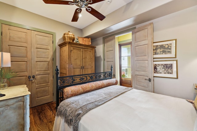 30 Place De La Fontaine, Miramar Beach, FL 32550 - bedroom featuring a ceiling fan and dark wood-type flooring