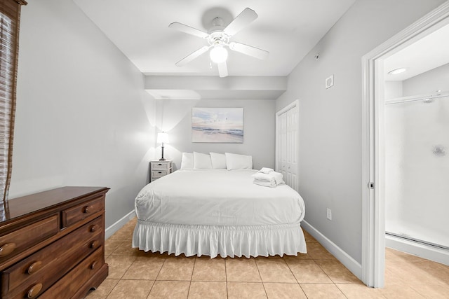 16819 Front Beach Rd Unit 1110, Panama City Beach, FL 32413 - bedroom featuring light tile patterned floors, baseboards, and a ceiling fan