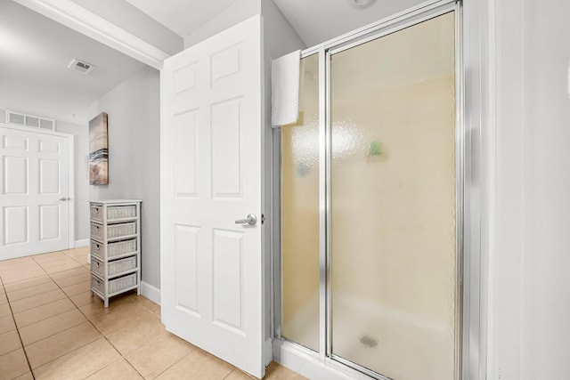 16819 Front Beach Rd Unit 1110, Panama City Beach, FL 32413 - full bath featuring a stall shower, visible vents, and tile patterned floors