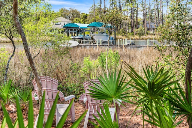 135 Bayou Point Dr, Santa Rosa Beach, FL 32459 - view of yard with a water view, a dock, and boat lift