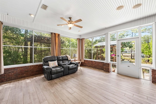 135 Bayou Point Dr, Santa Rosa Beach, FL 32459 - sunroom / solarium featuring a ceiling fan, visible vents, and an outdoor living space