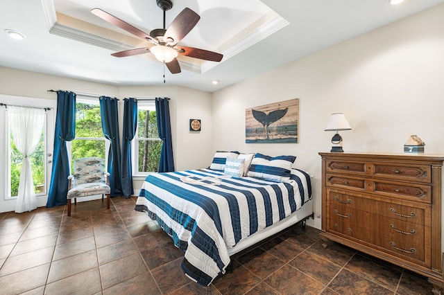 135 Bayou Point Dr, Santa Rosa Beach, FL 32459 - bedroom with ceiling fan, ornamental molding, recessed lighting, and a raised ceiling