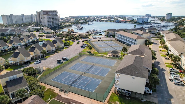 bird's eye view with a city view and a water view