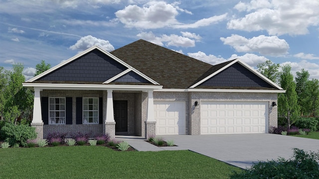 53 E Fawn Run, Freeport, FL 32439 - craftsman-style house with brick siding, an attached garage, a front lawn, and driveway