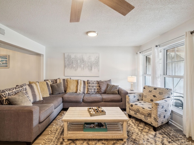 356 Billfish Ave Unit 4, Fort Walton Beach, FL 32548 - living room with ceiling fan, wood finished floors, and a textured ceiling