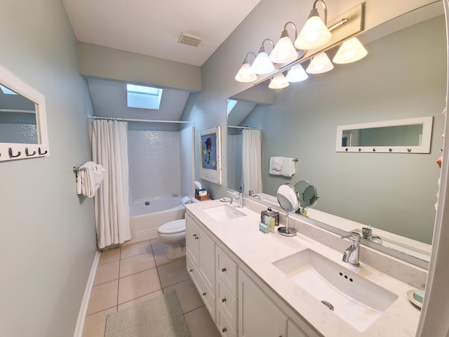 full bathroom featuring tile patterned flooring, a sink, shower / bath combination with curtain, and visible vents