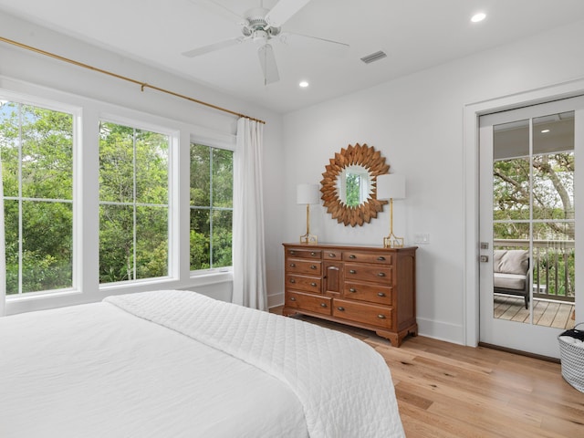 105 Greenbriar Ln, Santa Rosa Beach, FL 32459 - bedroom with recessed lighting, light wood-style flooring, access to outside, baseboards, and visible vents