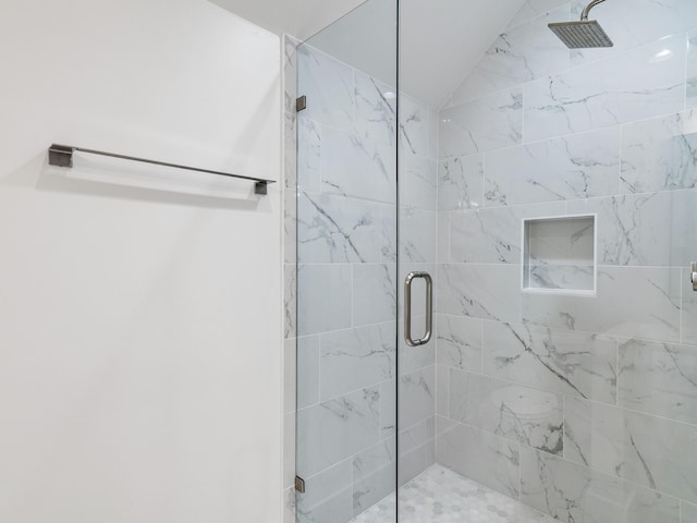 105 Greenbriar Ln, Santa Rosa Beach, FL 32459 - full bathroom featuring a stall shower and lofted ceiling