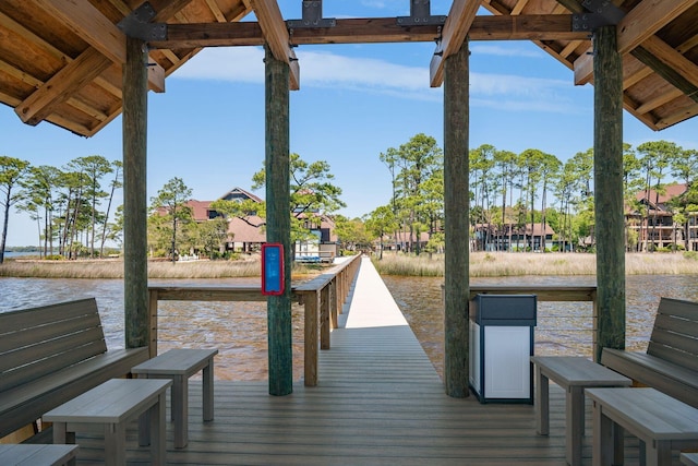 dock area with a water view and a residential view