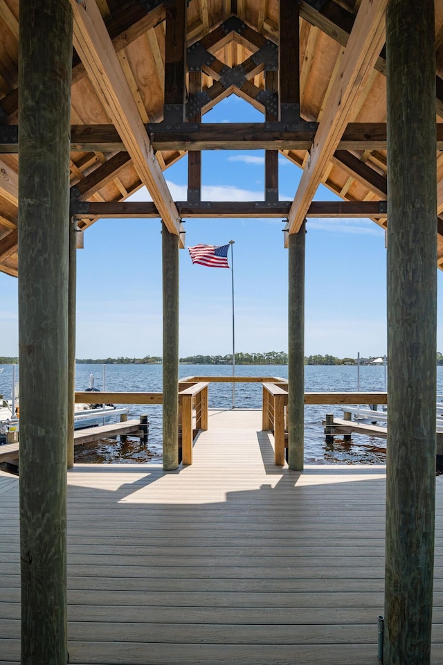 view of dock with a water view