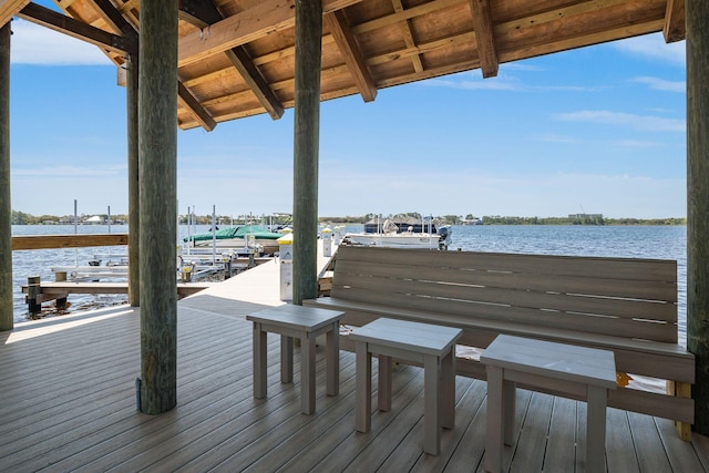 view of dock with a water view