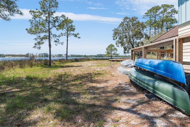 view of yard with a water view