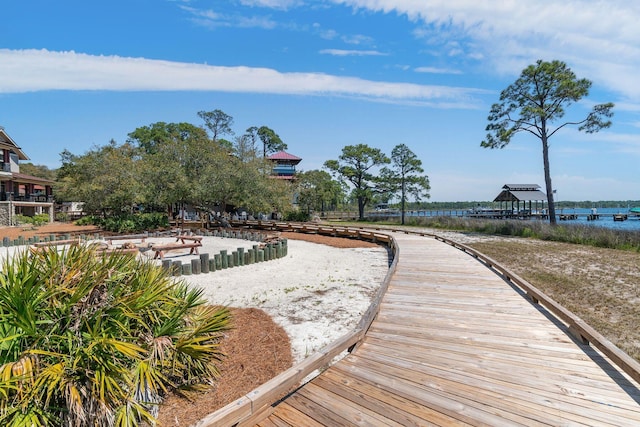 view of community featuring a water view