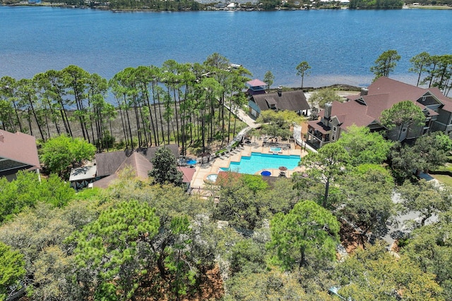 aerial view with a water view