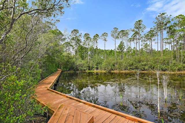 view of dock with a water view