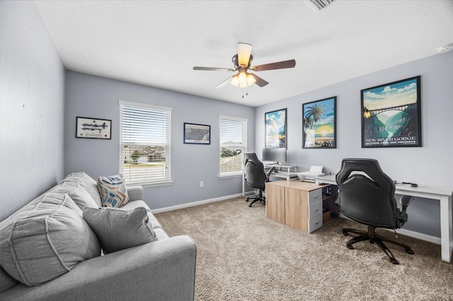 3129 Partridge Dr, Crestview, FL 32539 - office featuring light colored carpet, ceiling fan, and baseboards