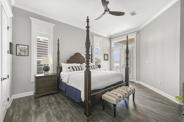 4720 Rendezvous Cv, Destin, FL 32541 - bedroom featuring baseboards, dark wood-type flooring, ornamental molding, access to outside, and recessed lighting