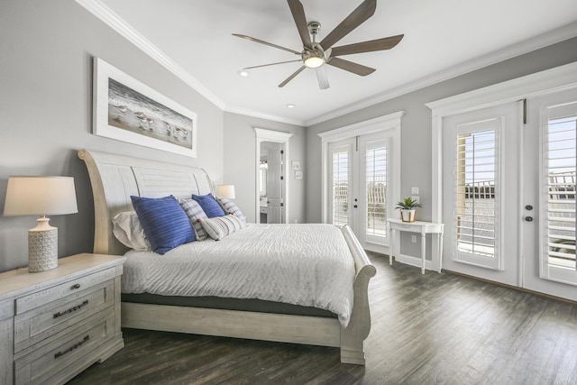 4720 Rendezvous Cv, Destin, FL 32541 - bedroom with access to outside, dark wood-style flooring, french doors, ornamental molding, and recessed lighting