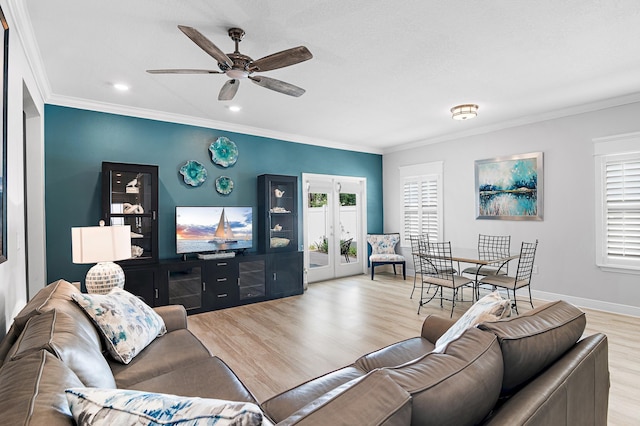 85 Stonegate Dr, Santa Rosa Beach, FL 32459 - living area featuring recessed lighting, wood finished floors, ornamental molding, baseboards, and ceiling fan