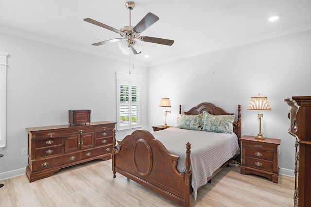 85 Stonegate Dr, Santa Rosa Beach, FL 32459 - bedroom with baseboards, crown molding, light wood finished floors, and recessed lighting