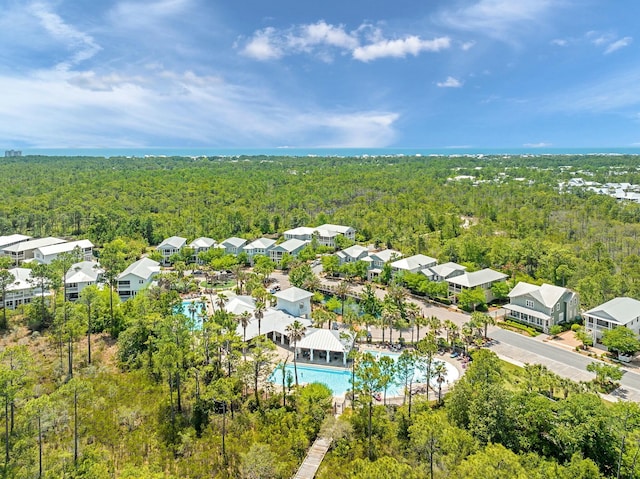 bird's eye view with a residential view and a forest view