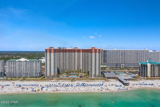 9900 S Thomas Dr Unit 1408, Panama City Beach, FL 32408 - drone / aerial view with a city view, a view of the beach, and a water view