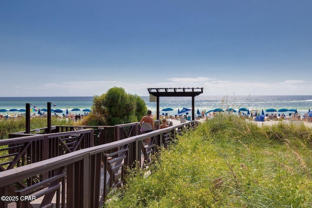 view of community featuring a water view and a view of the beach
