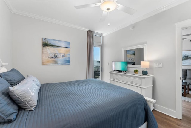 1110 Santa Rosa Blvd Unit A616, Fort Walton Beach, FL 32548 - bedroom featuring a ceiling fan, baseboards, ornamental molding, and wood finished floors