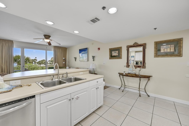 1751 Scenic Highway 98 Unit 212, Destin, FL 32541 - kitchen with stainless steel dishwasher, a sink, a ceiling fan, recessed lighting, and baseboards