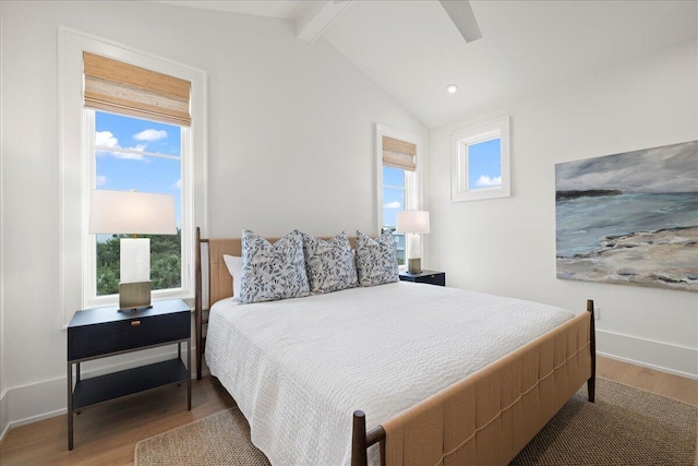 160 Heritage Dunes Ln S, Santa Rosa Beach, FL 32459 - bedroom with ceiling fan, lofted ceiling with beams, baseboards, and wood finished floors