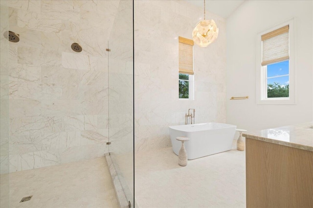 160 Heritage Dunes Ln S, Santa Rosa Beach, FL 32459 - full bath featuring a freestanding bath, a marble finish shower, and vanity