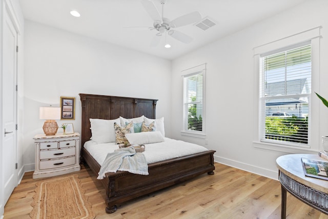 90 Basal St, Inlet Beach, FL 32461 - bedroom with light wood finished floors, baseboards, recessed lighting, and ceiling fan