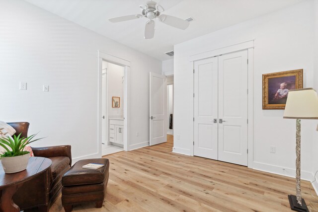 90 Basal St, Inlet Beach, FL 32461 - living area featuring light wood-type flooring, ceiling fan, and baseboards