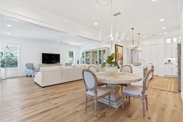 90 Basal St, Inlet Beach, FL 32461 - dining space with a chandelier, light wood-style floors, recessed lighting, baseboards, and a ceiling fan