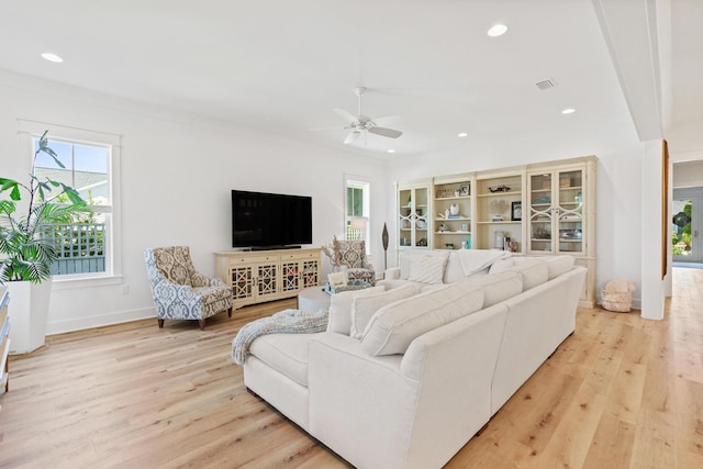 90 Basal St, Inlet Beach, FL 32461 - living area with plenty of natural light, light wood-type flooring, a ceiling fan, recessed lighting, and baseboards