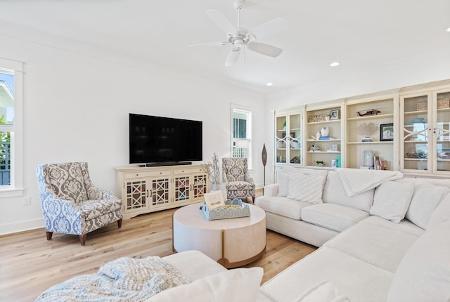 90 Basal St, Inlet Beach, FL 32461 - living area with wood finished floors, ceiling fan, recessed lighting, baseboards, and ornamental molding