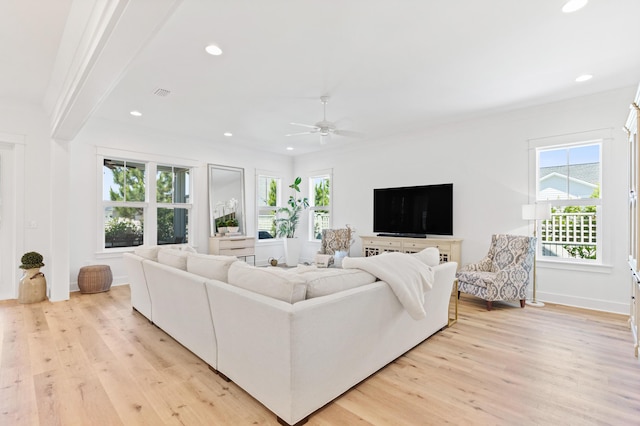 90 Basal St, Inlet Beach, FL 32461 - living room with healthy amount of natural light, light wood-type flooring, ceiling fan, recessed lighting, and baseboards