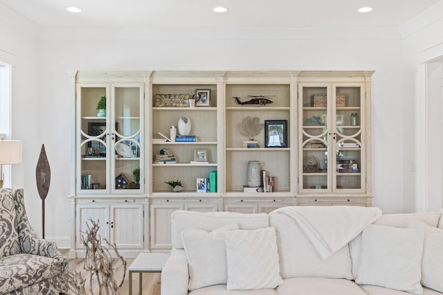 90 Basal St, Inlet Beach, FL 32461 - living area featuring wood finished floors, recessed lighting, and crown molding