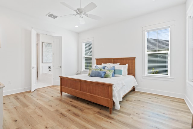 90 Basal St, Inlet Beach, FL 32461 - bedroom featuring light wood finished floors, baseboards, connected bathroom, recessed lighting, and a ceiling fan