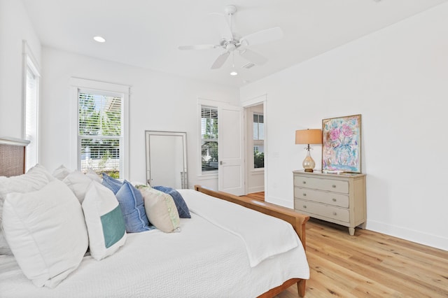 90 Basal St, Inlet Beach, FL 32461 - bedroom featuring multiple windows, light wood-style floors, recessed lighting, ceiling fan, and baseboards