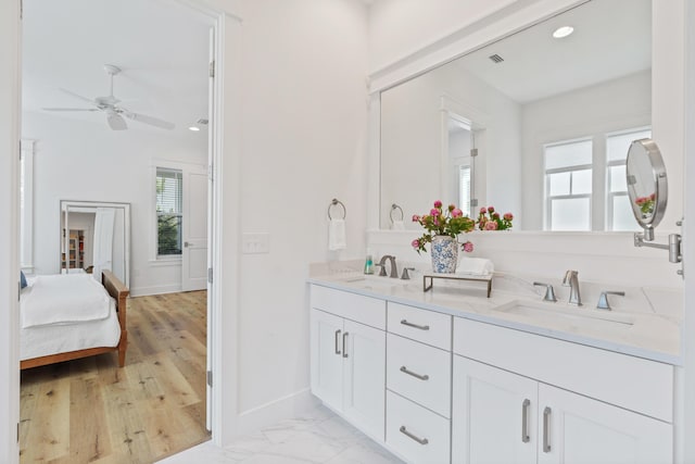 90 Basal St, Inlet Beach, FL 32461 - full bathroom featuring ceiling fan, healthy amount of natural light, connected bathroom, double vanity, and recessed lighting