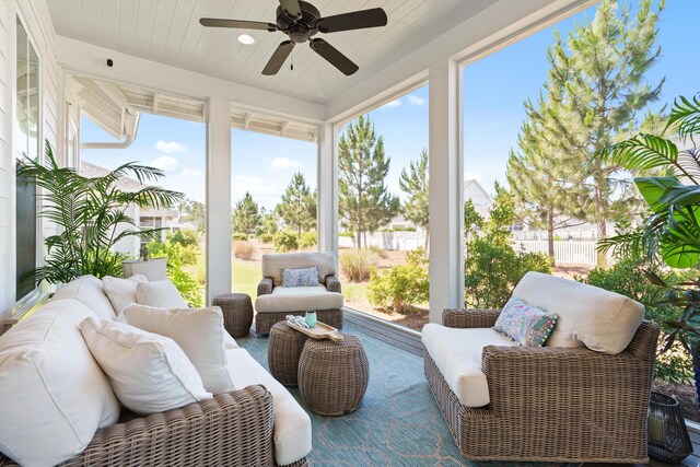 90 Basal St, Inlet Beach, FL 32461 - sunroom / solarium featuring a ceiling fan, an outdoor hangout area, and wooden ceiling