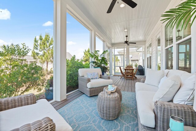 90 Basal St, Inlet Beach, FL 32461 - sunroom with ceiling fan, an outdoor living space, and wood finished floors
