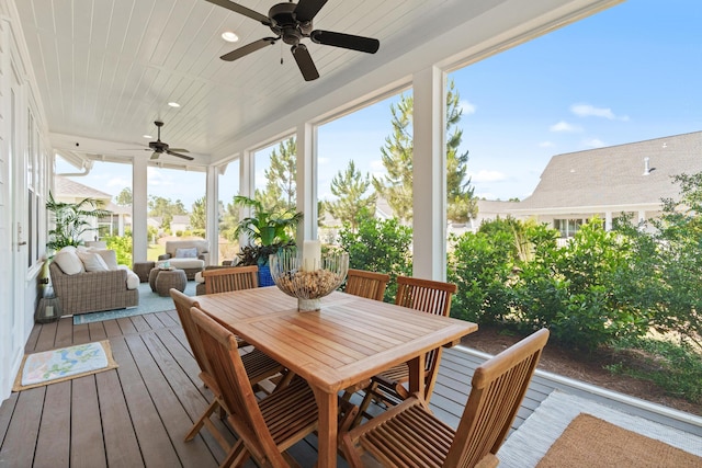 90 Basal St, Inlet Beach, FL 32461 - sunroom with a ceiling fan, an outdoor living space, and outdoor dining area