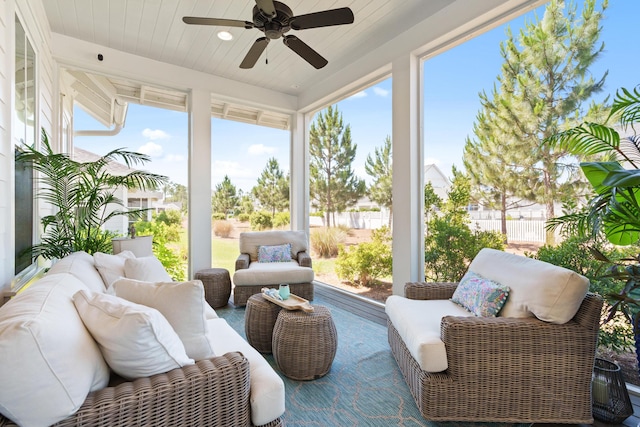90 Basal St, Inlet Beach, FL 32461 - sunroom / solarium featuring a ceiling fan, an outdoor hangout area, and wooden ceiling