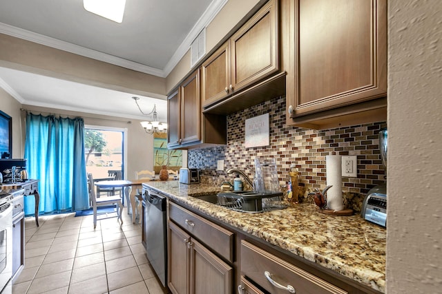 220 N Driftwood Bay Dr Unit 40A, Miramar Beach, FL 32550 - kitchen featuring stainless steel dishwasher, a sink, crown molding, and backsplash
