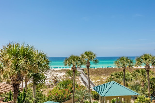 view of water feature with a view of the beach