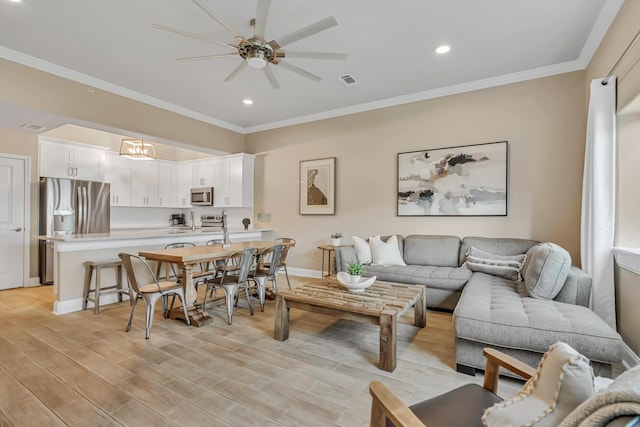732 Scenic Gulf Dr Unit D103, Miramar Beach, FL 32550 - living area featuring ceiling fan, crown molding, baseboards, and recessed lighting
